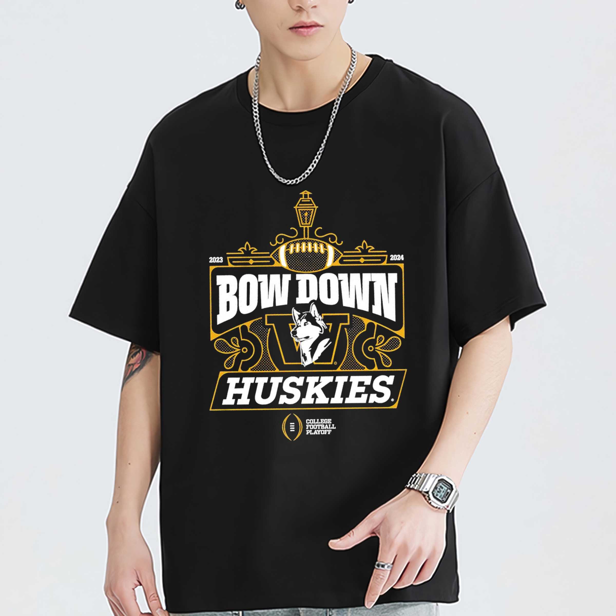 Washington Huskies 2023 2024 Bow Down Huskies College Football Playoff Logo T-Shirt - Perfect for Fan
