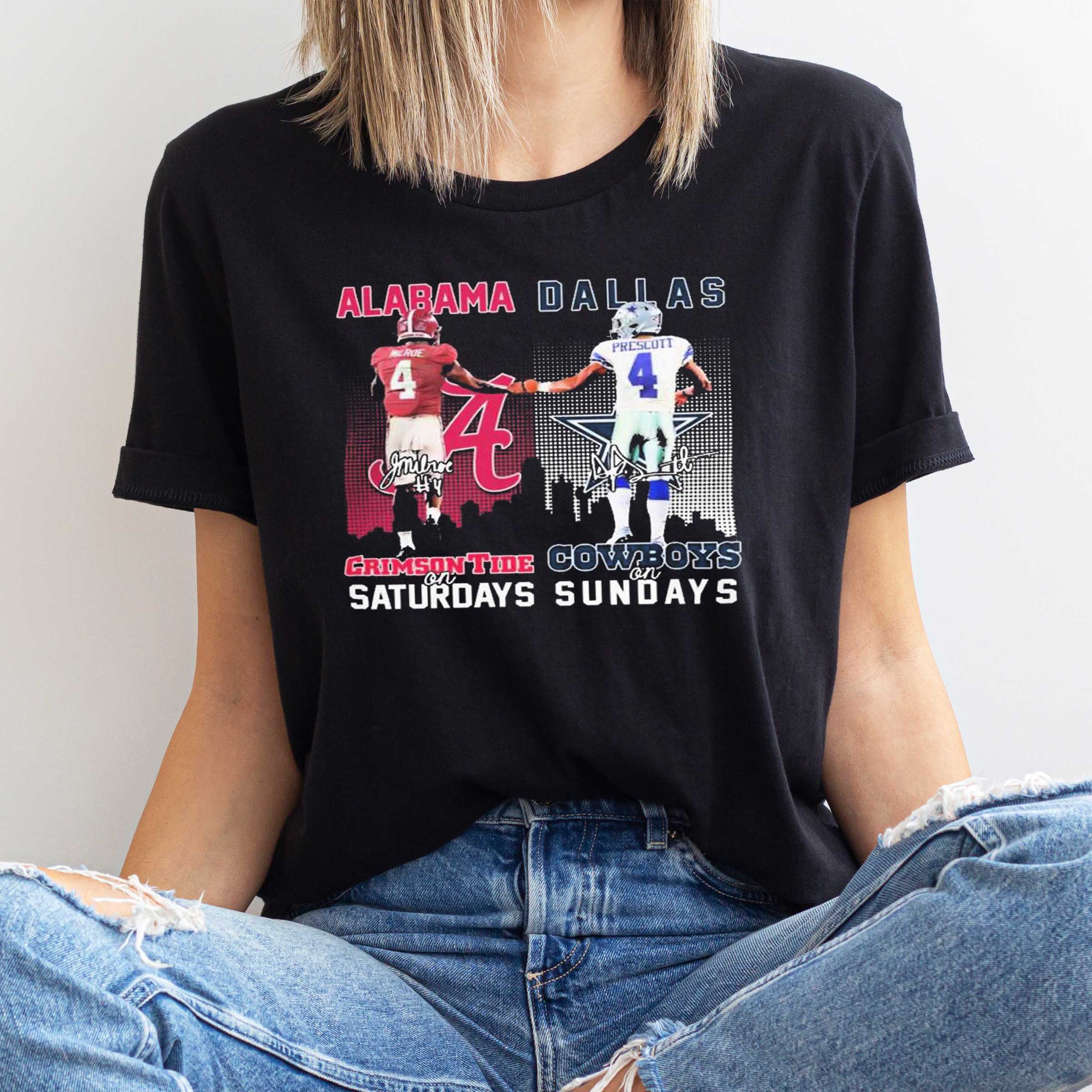 Jalen Milroe Alabama Crimson Tide On Saturdays Dak Prescott Dallas Cowboys On Sundays Signatures T-Shirt - Perfect for Fan