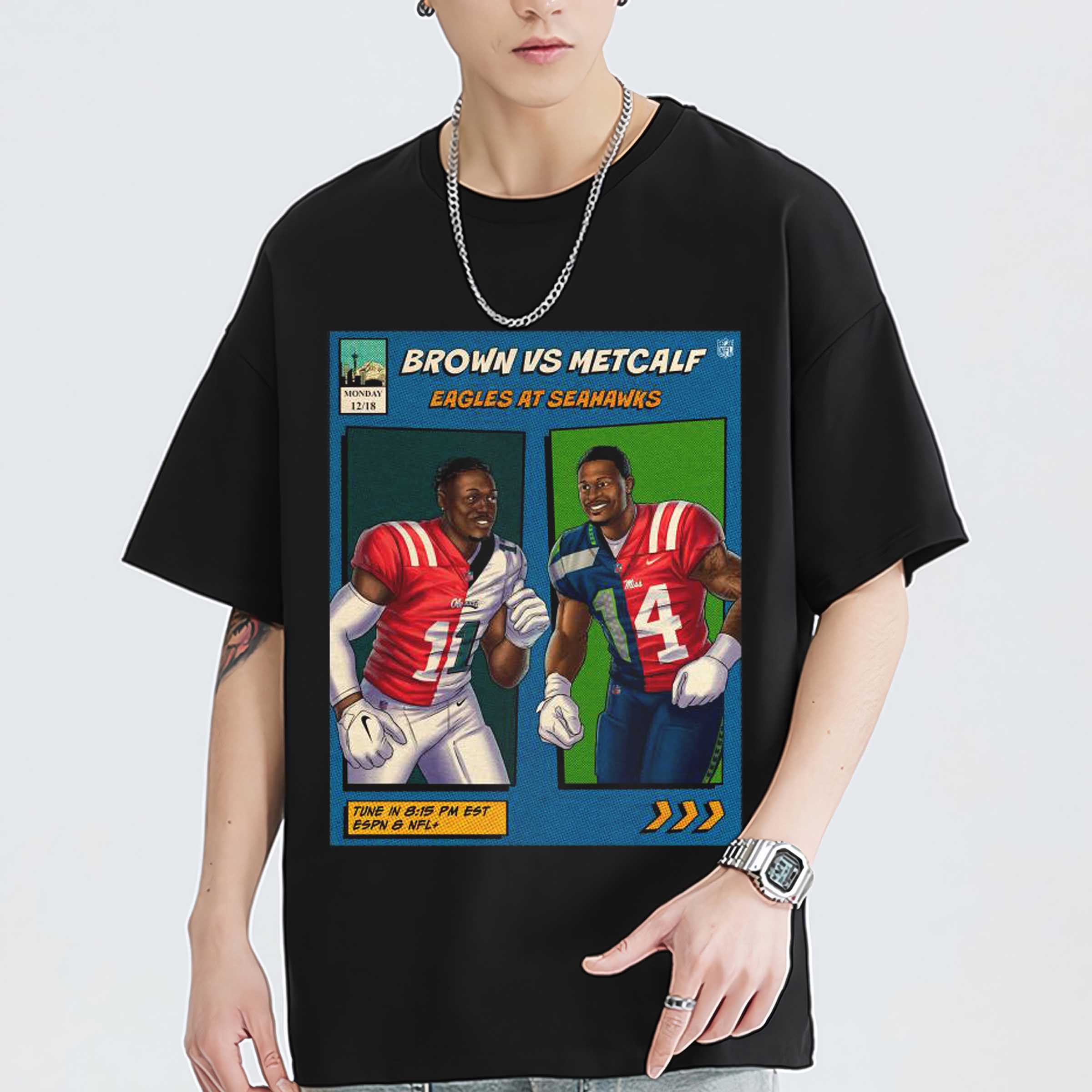 Philadelphia Eagles vs Seahawks Brown vs Metcalf NFL 2023 MNF Game T-Shirt - Fan Gift